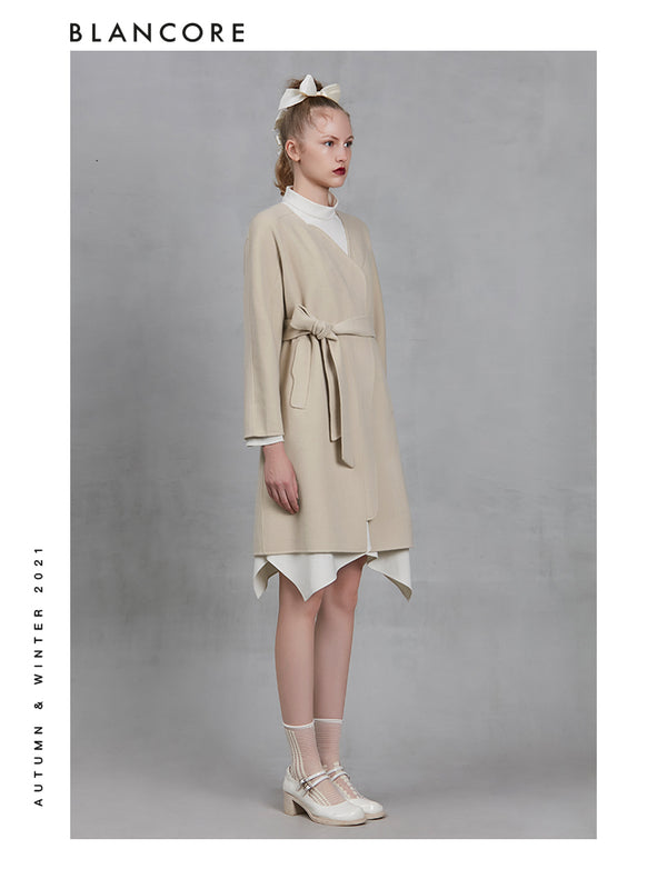 Asymmetric Belted Wool Coat