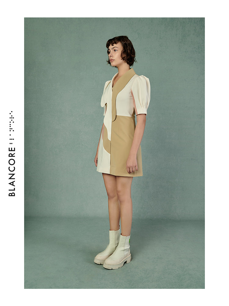 CURVED SPLIT COLOR BLOCK DRESS