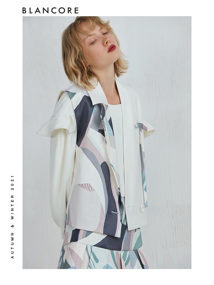 Color-Block Printed Panelled Vest Coat
