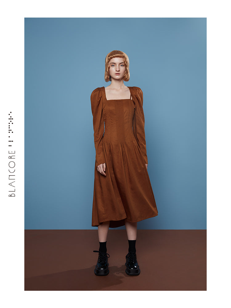 SQUARE COLLAR WAISTED DRESS