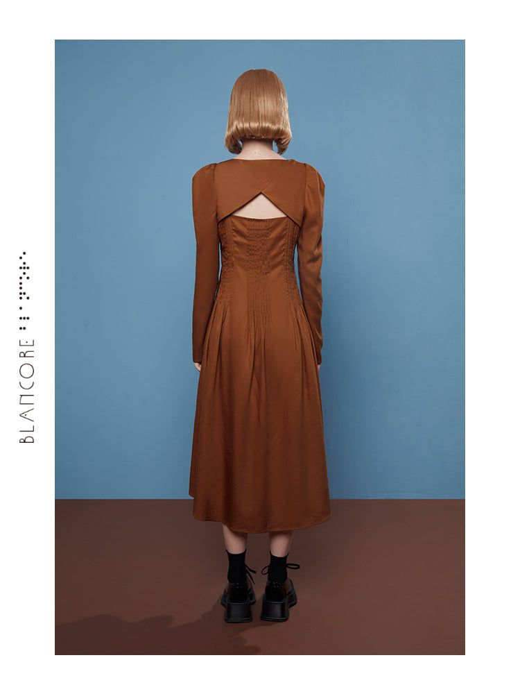 SQUARE COLLAR WAISTED DRESS