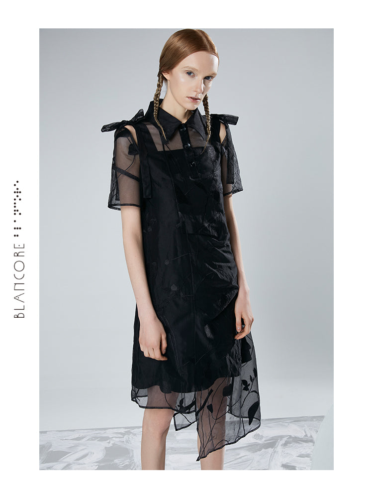 EMBROIDERY KNIT POLO DRESS