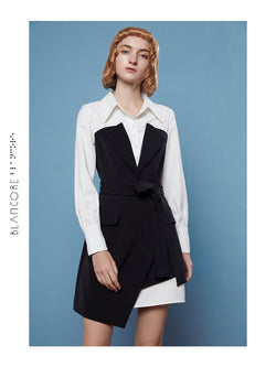 V-NECK COLLAR BLAZER STYLE DRESS