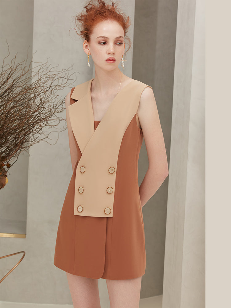 Color Block Waistcoat Style Dress