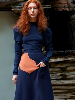 HALF TURTLENECK KNIT TOP (BLUE)