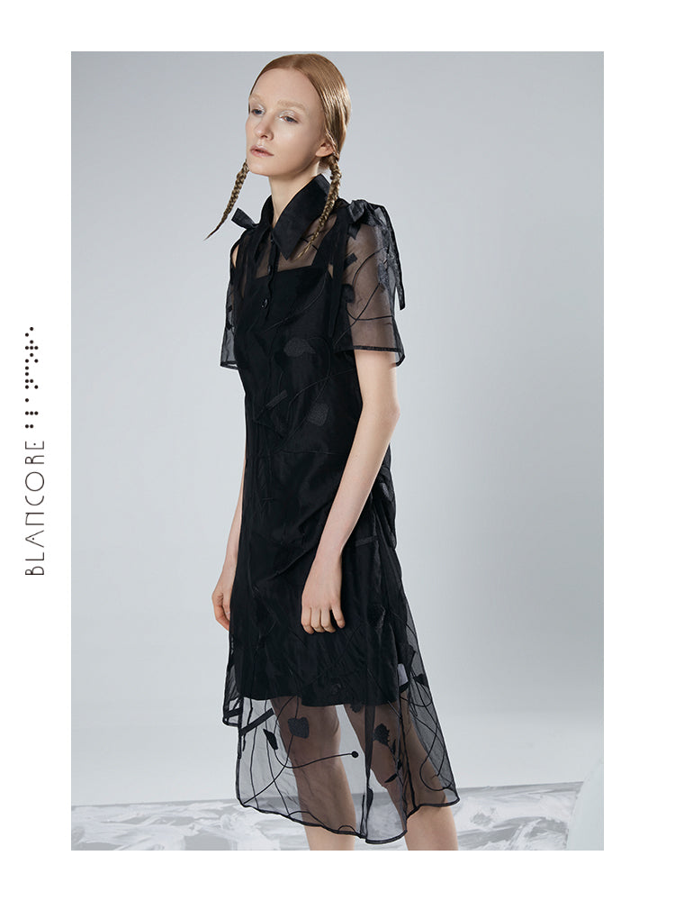 EMBROIDERY KNIT POLO DRESS