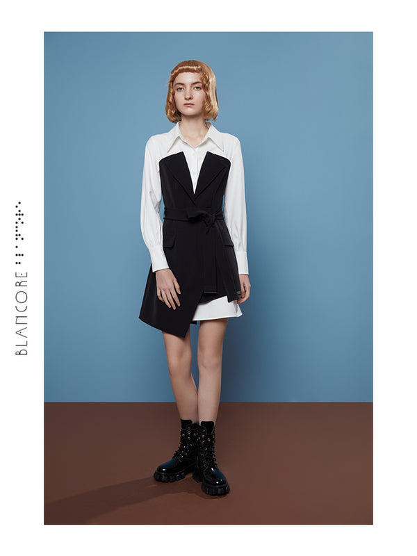 V-NECK COLLAR BLAZER STYLE DRESS