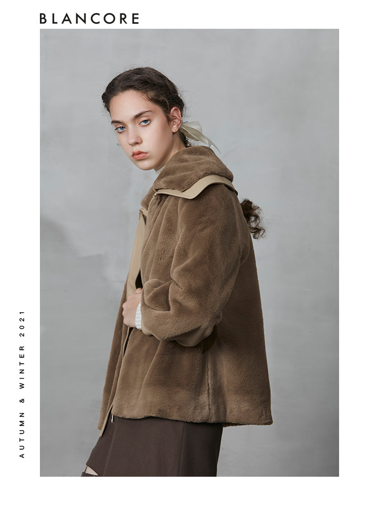 Fur Paneled Leather Jacket With Asymmetrical Placket