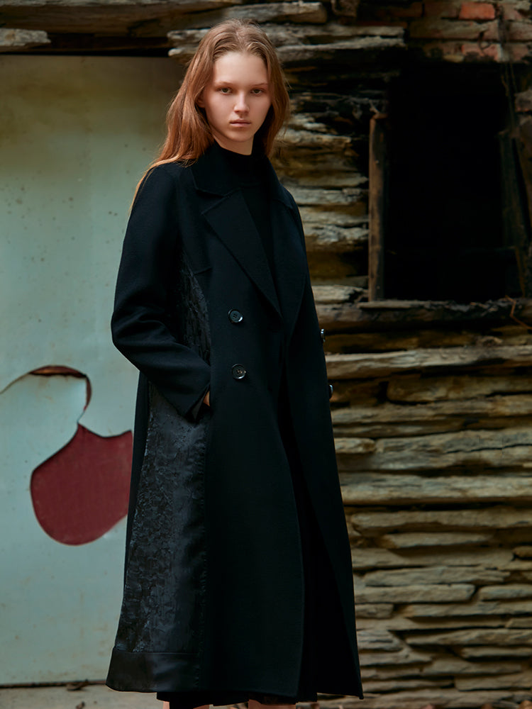 MESH PANELED WAISTED WOOL COAT