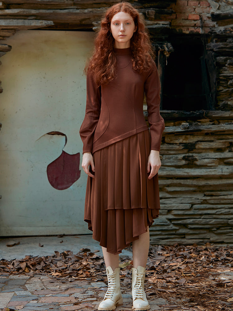 CURVED STITCHING KINTTED DRESS