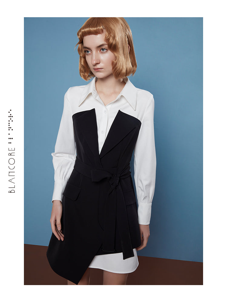 V-NECK COLLAR BLAZER STYLE DRESS