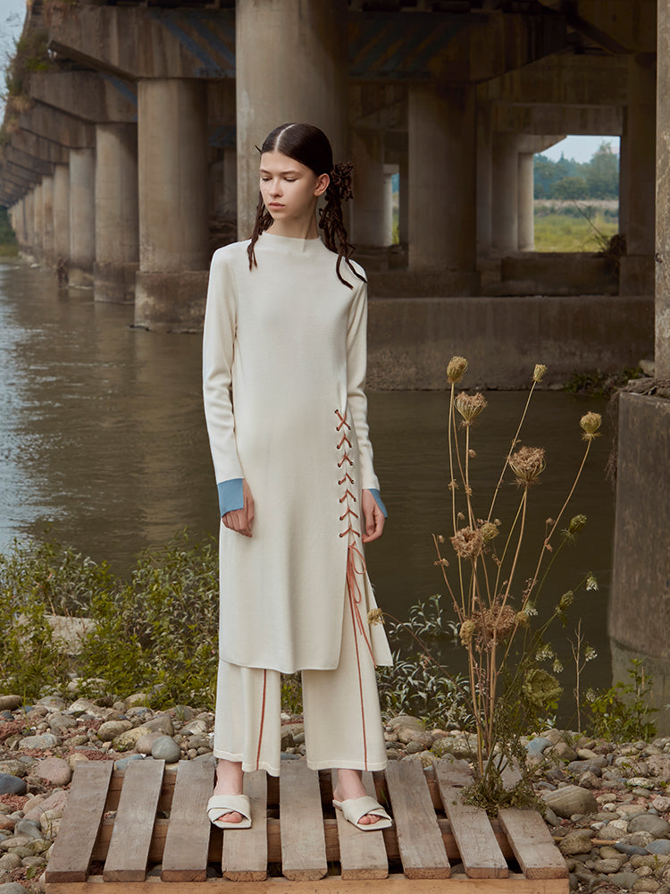 HIGH SPLIT DRAWSTRING KNIT SUIT
