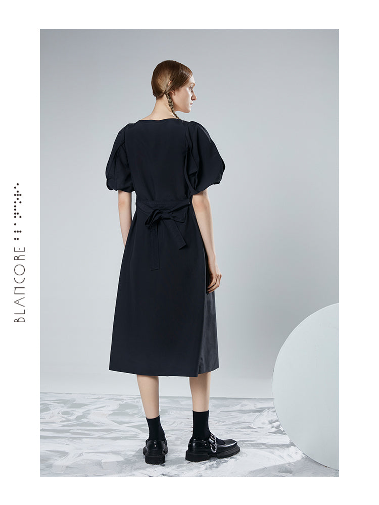 PUFF SLEEVES A-SHAPE DRESS