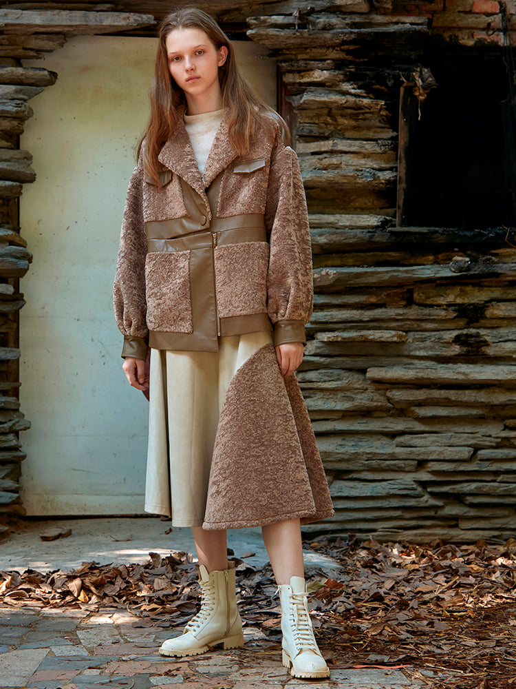 FUR PLANEL SKIRT WITH FOLDED WASIT