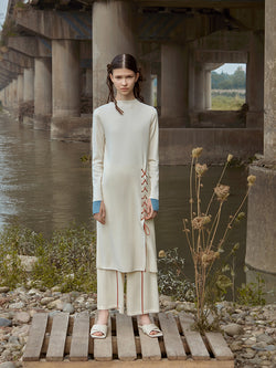 HIGH SPLIT DRAWSTRING KNIT SUIT
