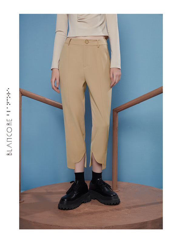 CURVED CUT STRAIGHT TROUSERS