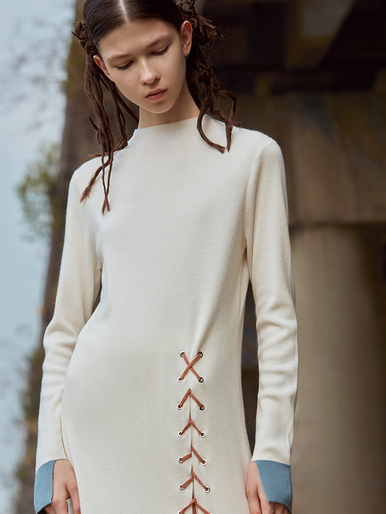 HIGH SPLIT DRAWSTRING KNIT SUIT