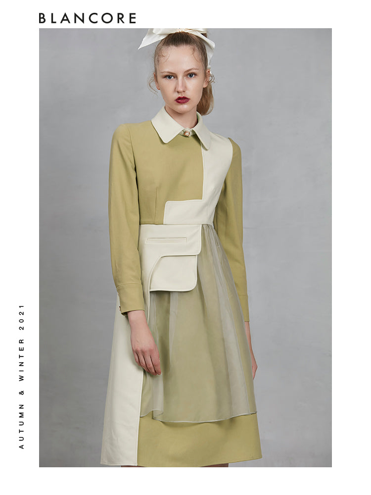 Split Color Block Dress With Fake Collar