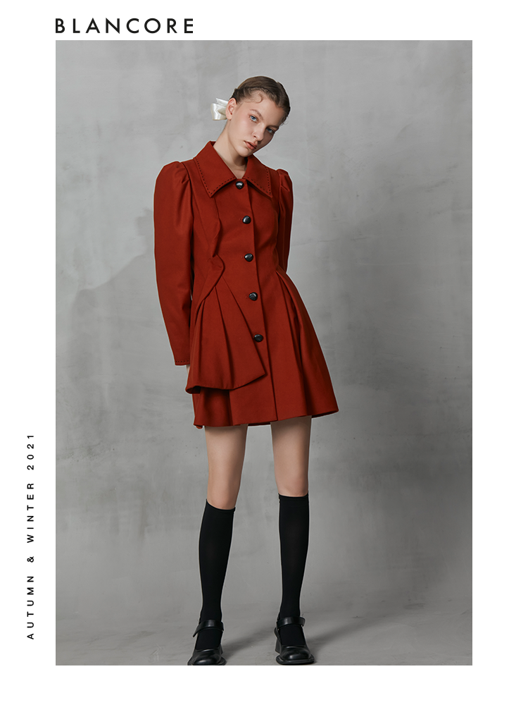 Slim Waist Trench Coat With Ruffle Trim Detail