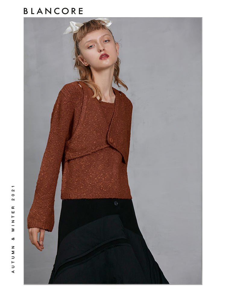 Fake Two-Piece Knitted Pullover