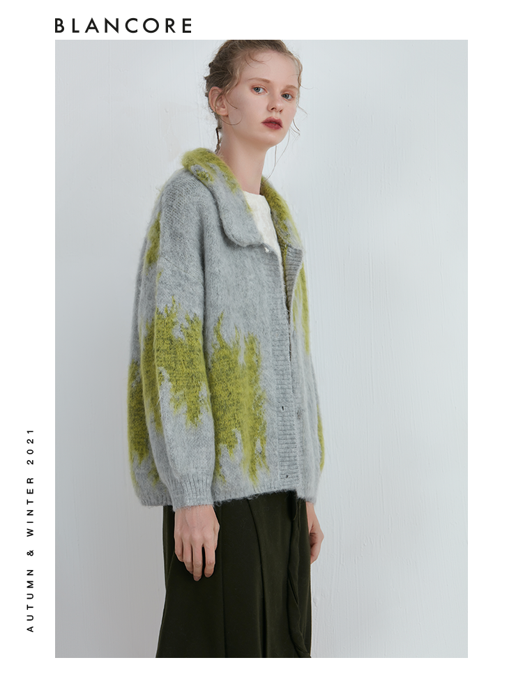 Color Block Cardigan With Curved Collar