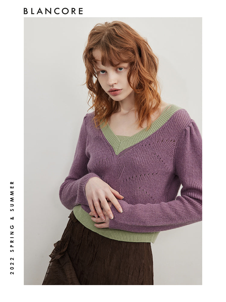 Two-Piece Camel Hair Top with puff sleeves