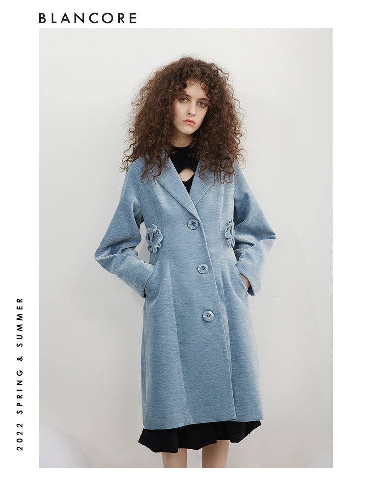 Mid-Length Trench Coat With Waist Ruffle Design