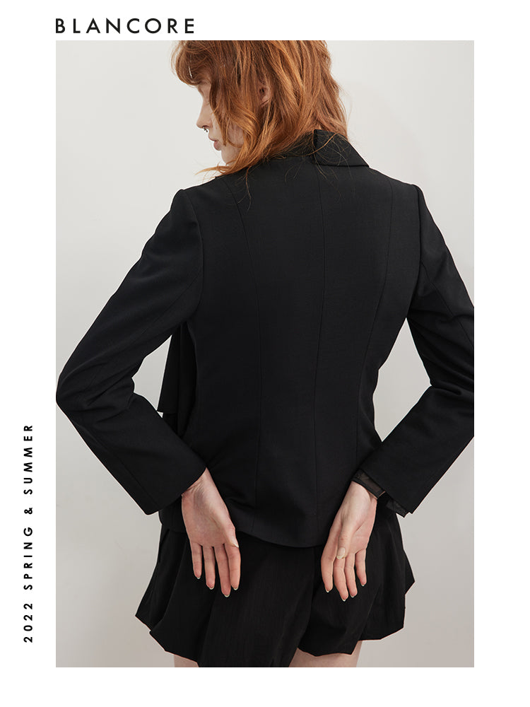 Asymmetrical Blazer With Ruffle