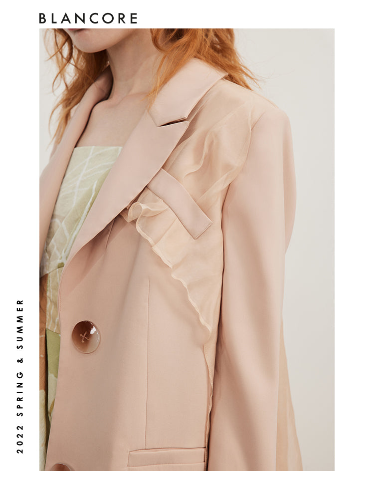 Asymmetrical Mesh Paneled Blazer