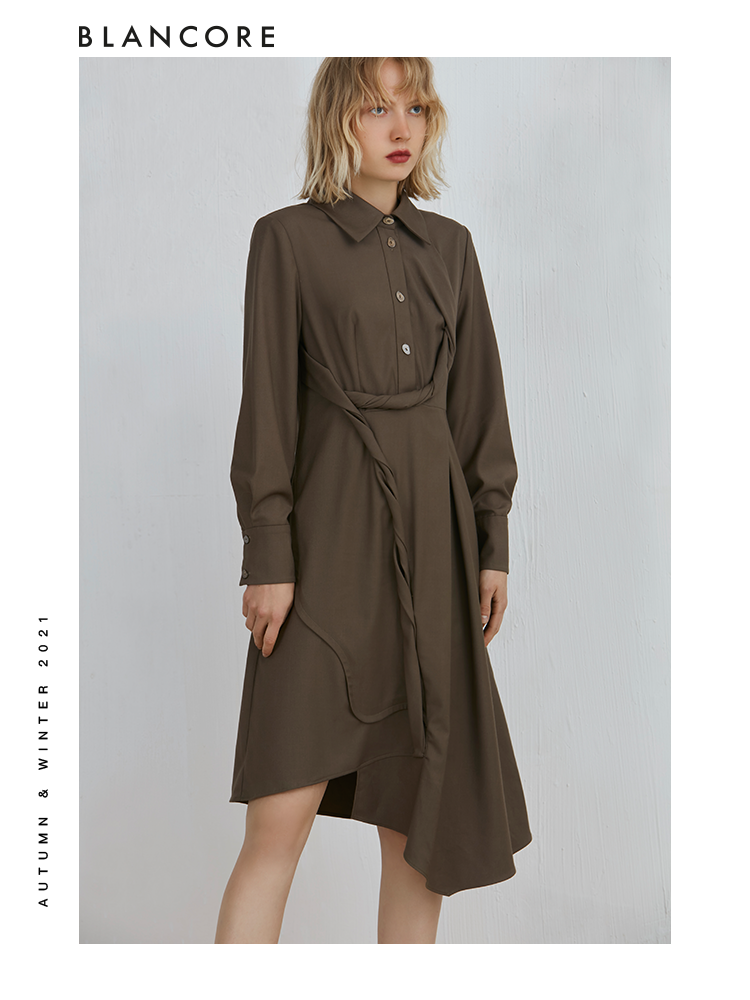 Long Sleeve Dress With Whirling Fabric Detail