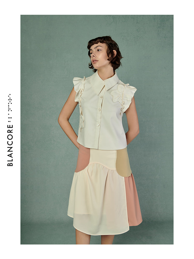 CURVED SPLIT COLOR BLOCK SKIRT
