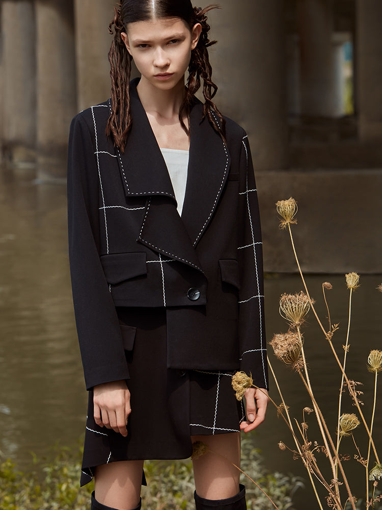 ASYMMETRICAL PLAID BLAZER