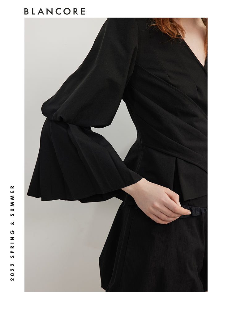 Asymmetrical Wrapped Top With Puff Sleeves