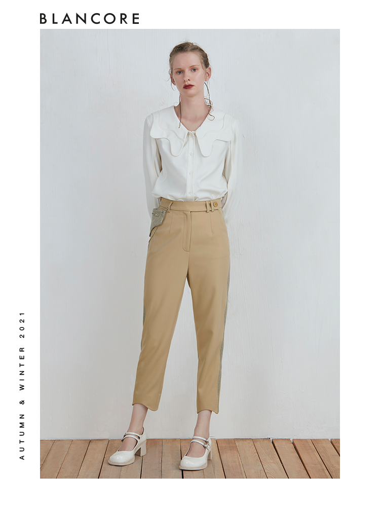 White Blouse With Curved Collar