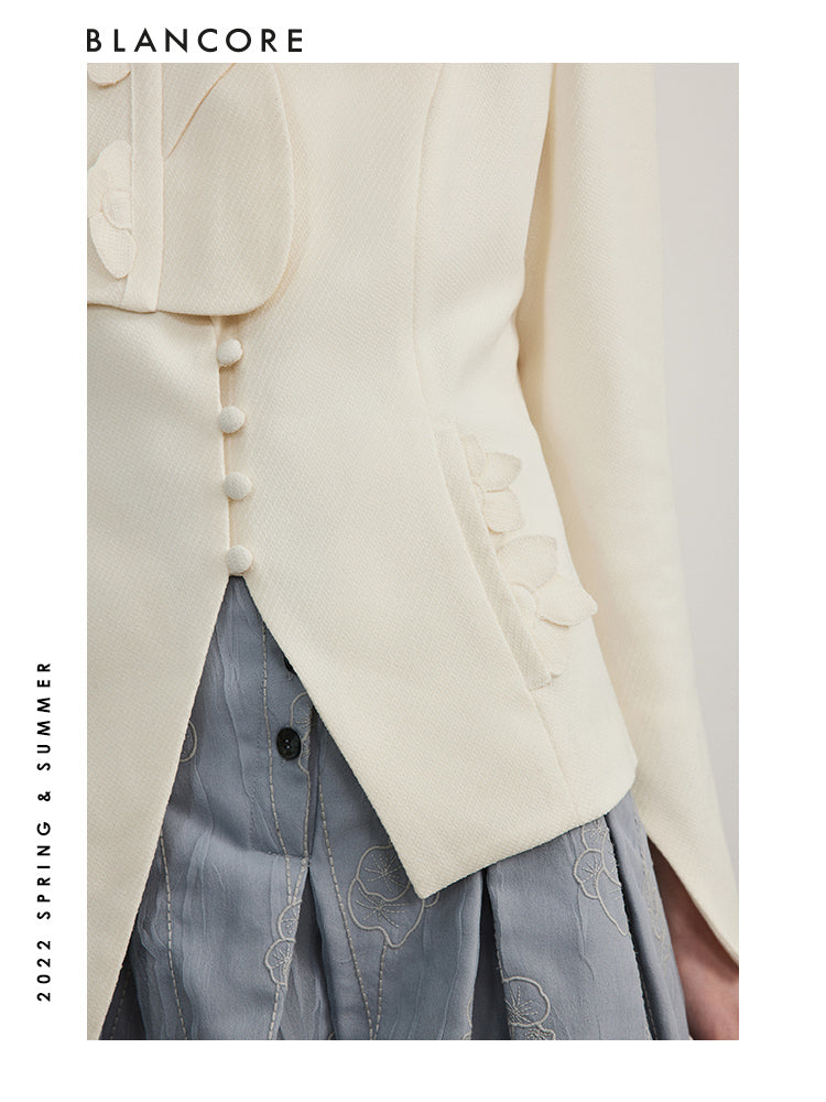 Asymmetrical Jacket With Flower Embellished Detail