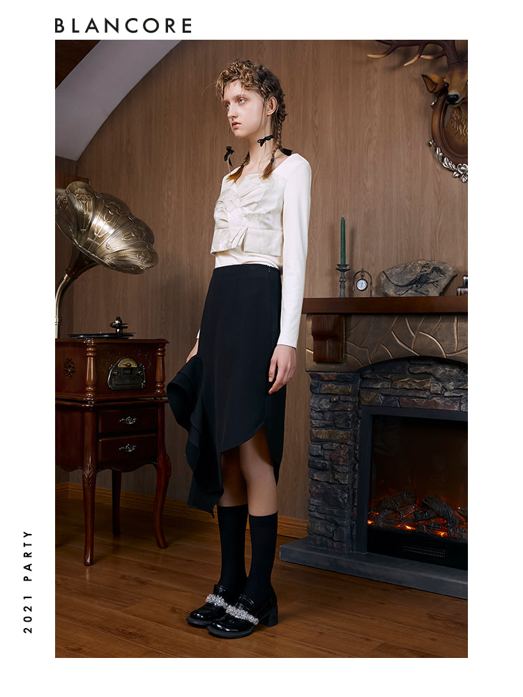Asymmetrical Layered Ruffle Split Skirt