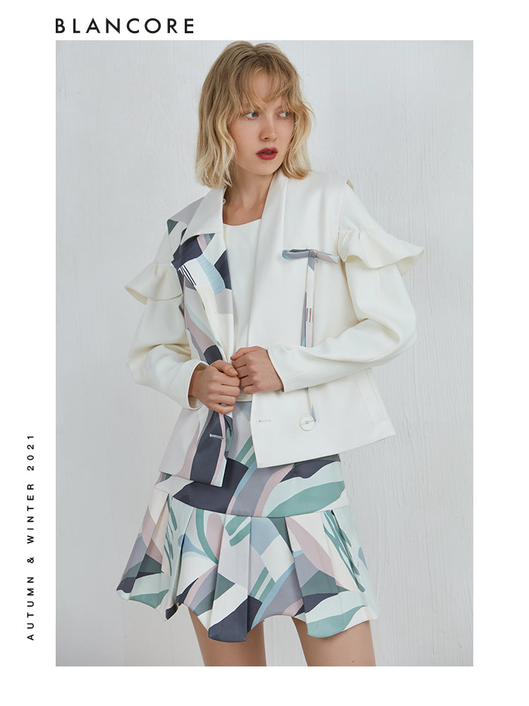 Color-Block Printed Panelled Vest Coat