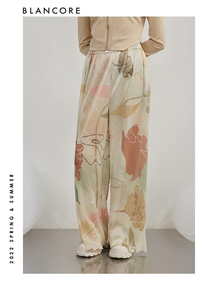 Printed Pleated Trousers