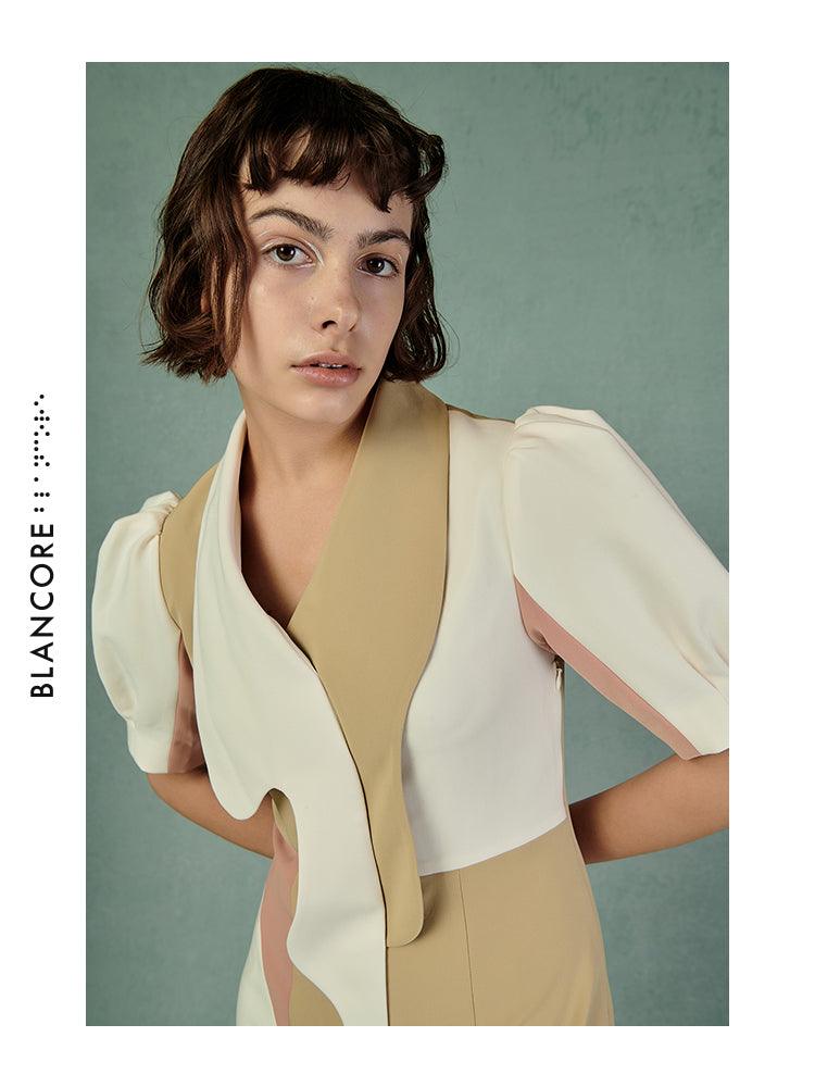 CURVED SPLIT COLOR BLOCK DRESS