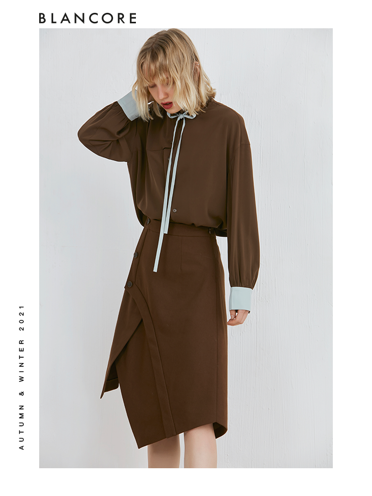 Deconstructed Color Block Blouse With String Tie Detail