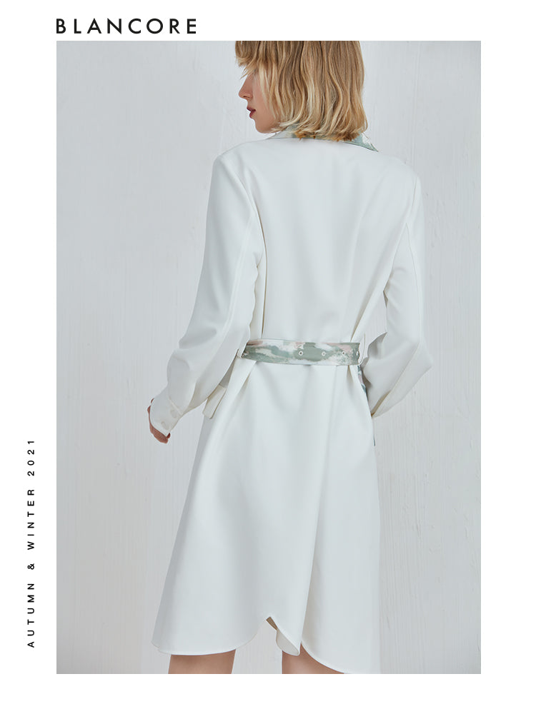 Tie-Front Asymmetrical Color Printed Blazer Dress