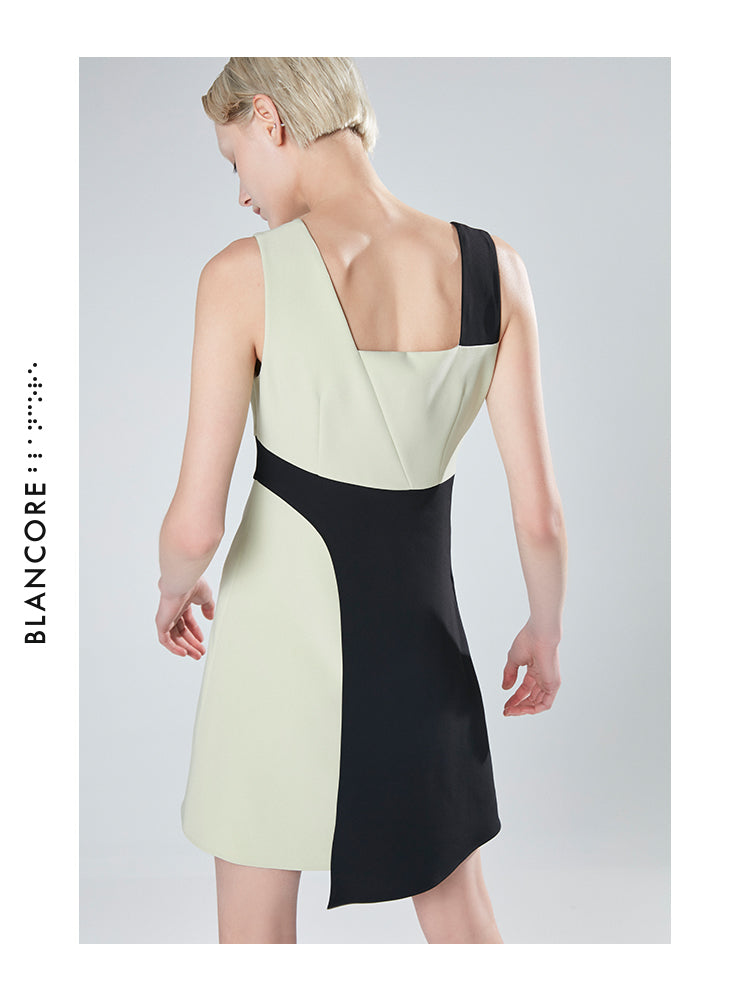 ASYMMETRICAL COLOR BLOCK DRESS