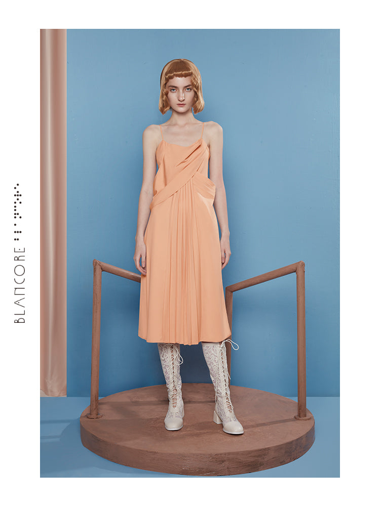 INTERSPERSED PLEATED SLIP DRESS