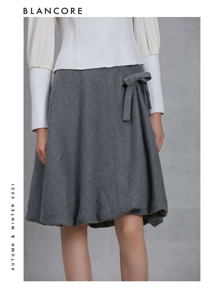 Asymmetric Pleated Wool-Blend Skirt