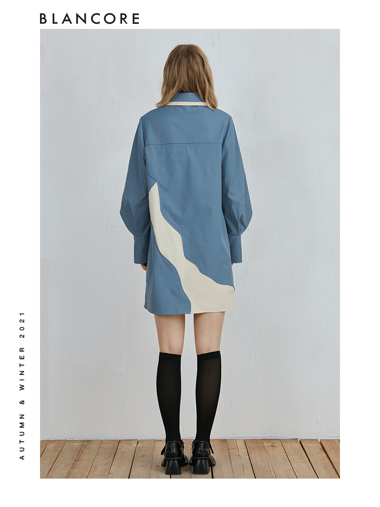 Color Block Shirt Dress With Hollow-Out Detail