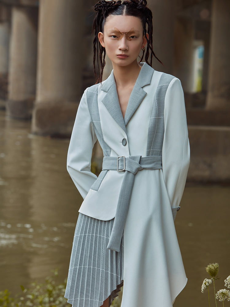 ASYMMETRICAL COLOR BLOCK BLAZER STYLE DRESS