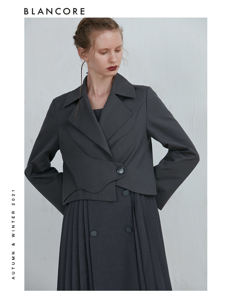 Curved-Panel Detail Cropped Trench Coat