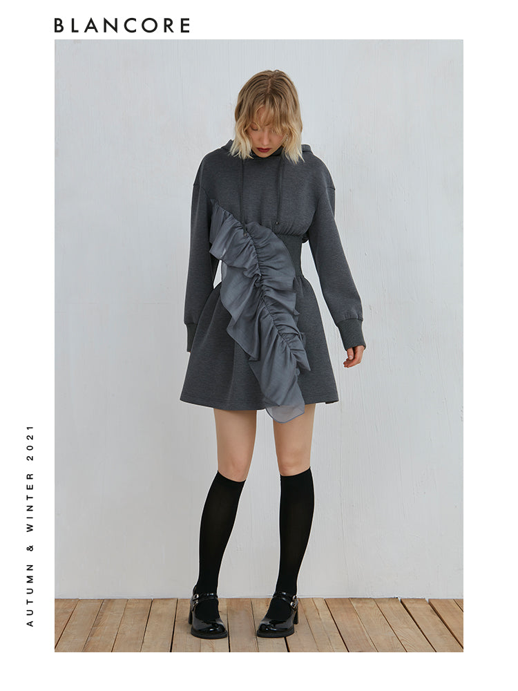 Hoodie Dress With Gray Ruffle Corset