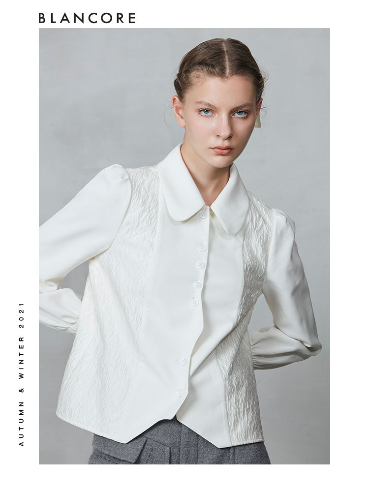 Soft Mesh Panelled Blouse With Asymmetrical Placket