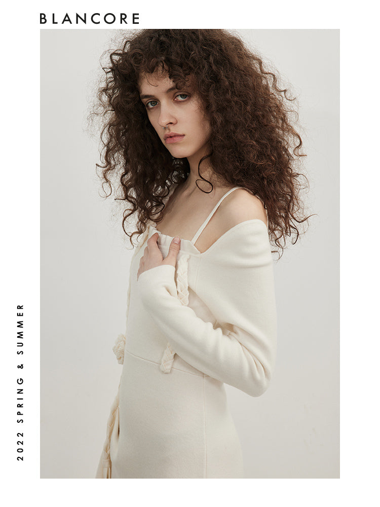 Drawstring Knitted Wool Dress